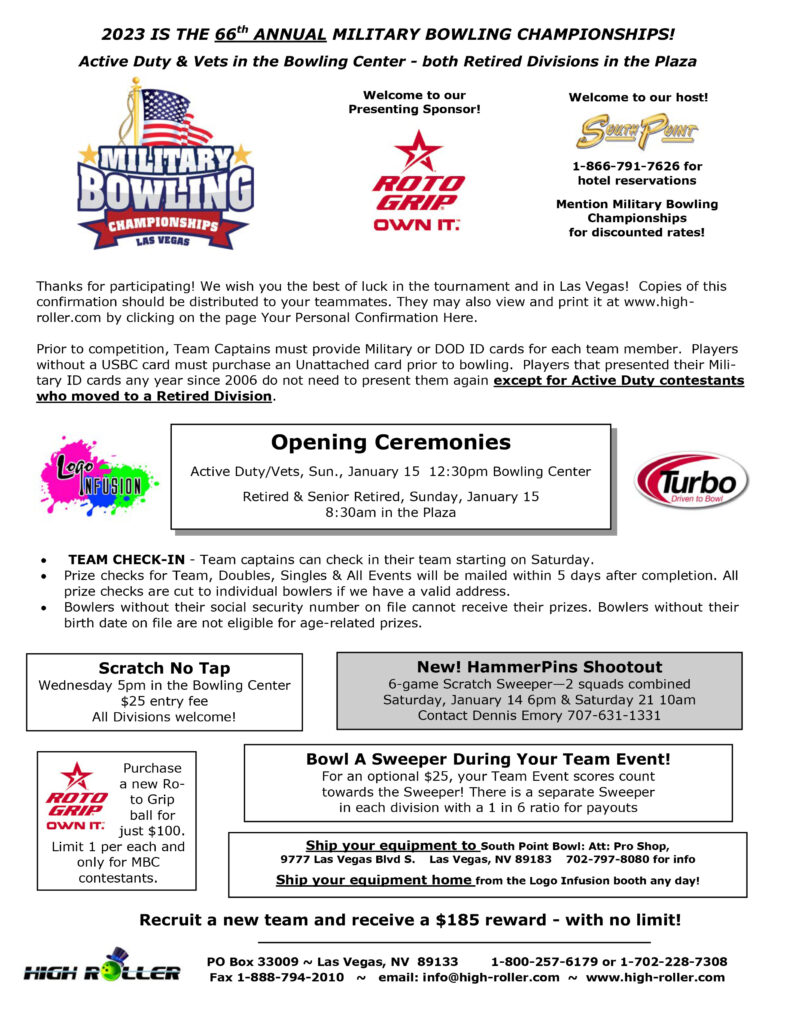 January Military Bowling Championships Info to High Roller